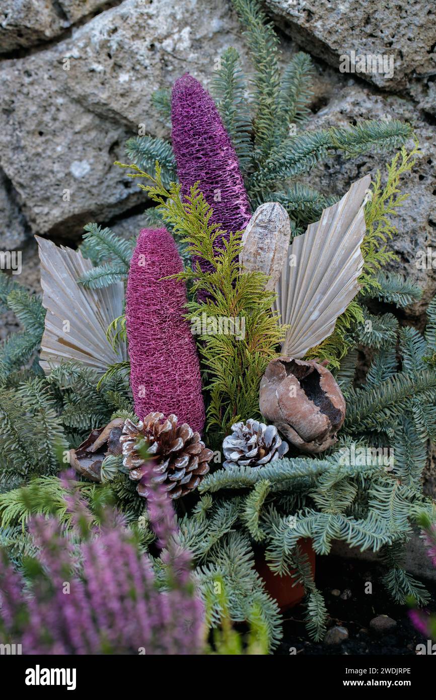 Typical grave decoration in Germany. Stock Photo