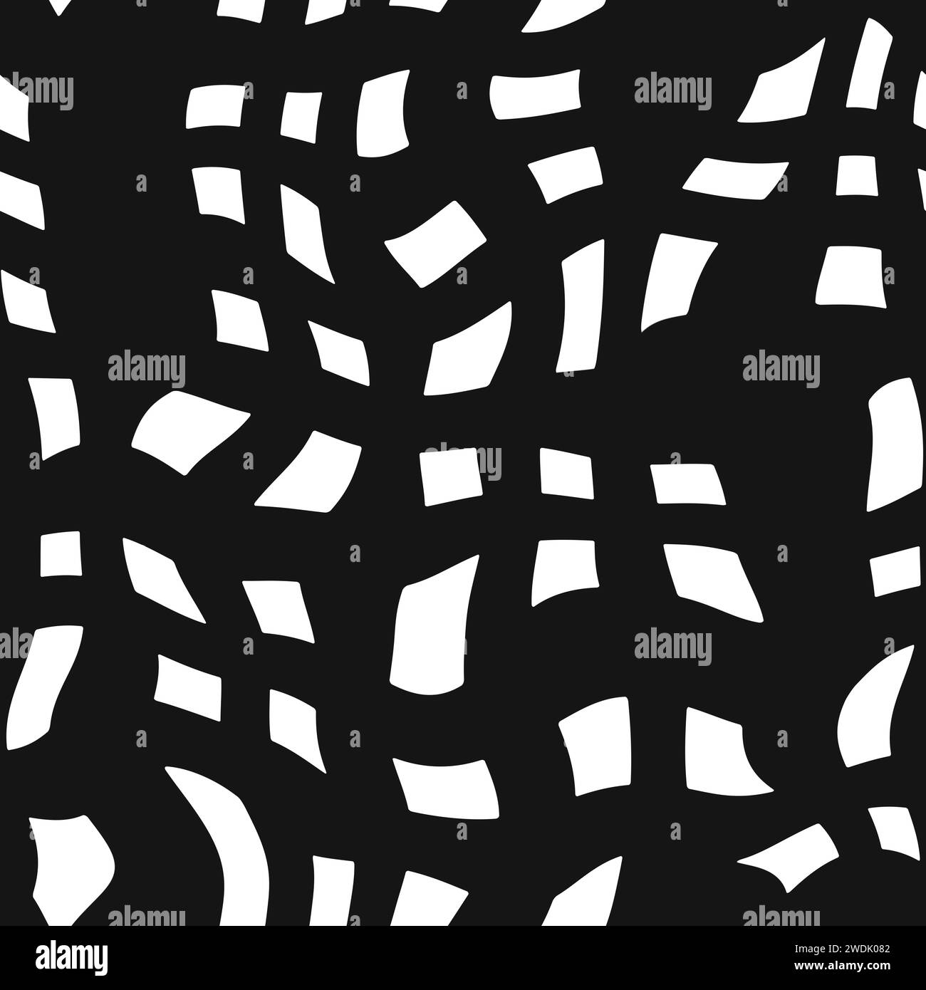 Delicate white chaotic square dots on black background seamless pattern. Soft abstract geometric pattern. Dots specks, flecks, stains seamless pattern Stock Photo