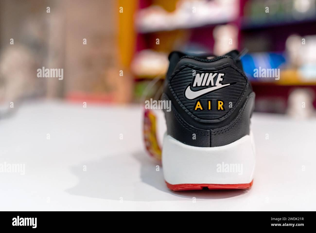 Nike Air sneakers on sports store shelf. Minsk, Belarus - January 21, 2024 Stock Photo