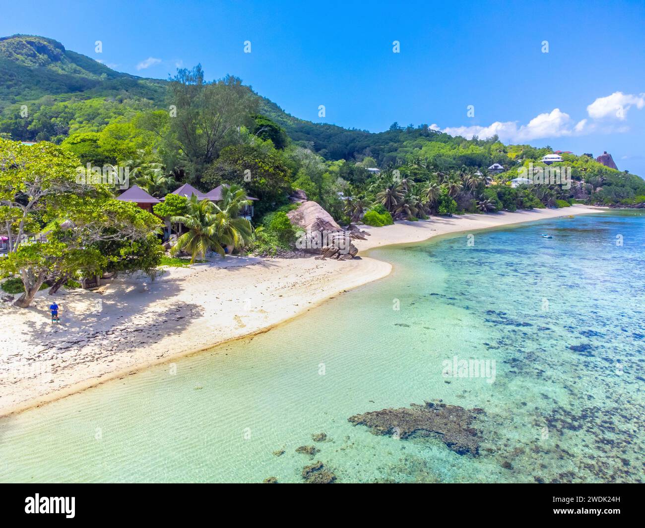 Aerial view of Anse Forbans shore in Mahe island, Seychelles Stock Photo