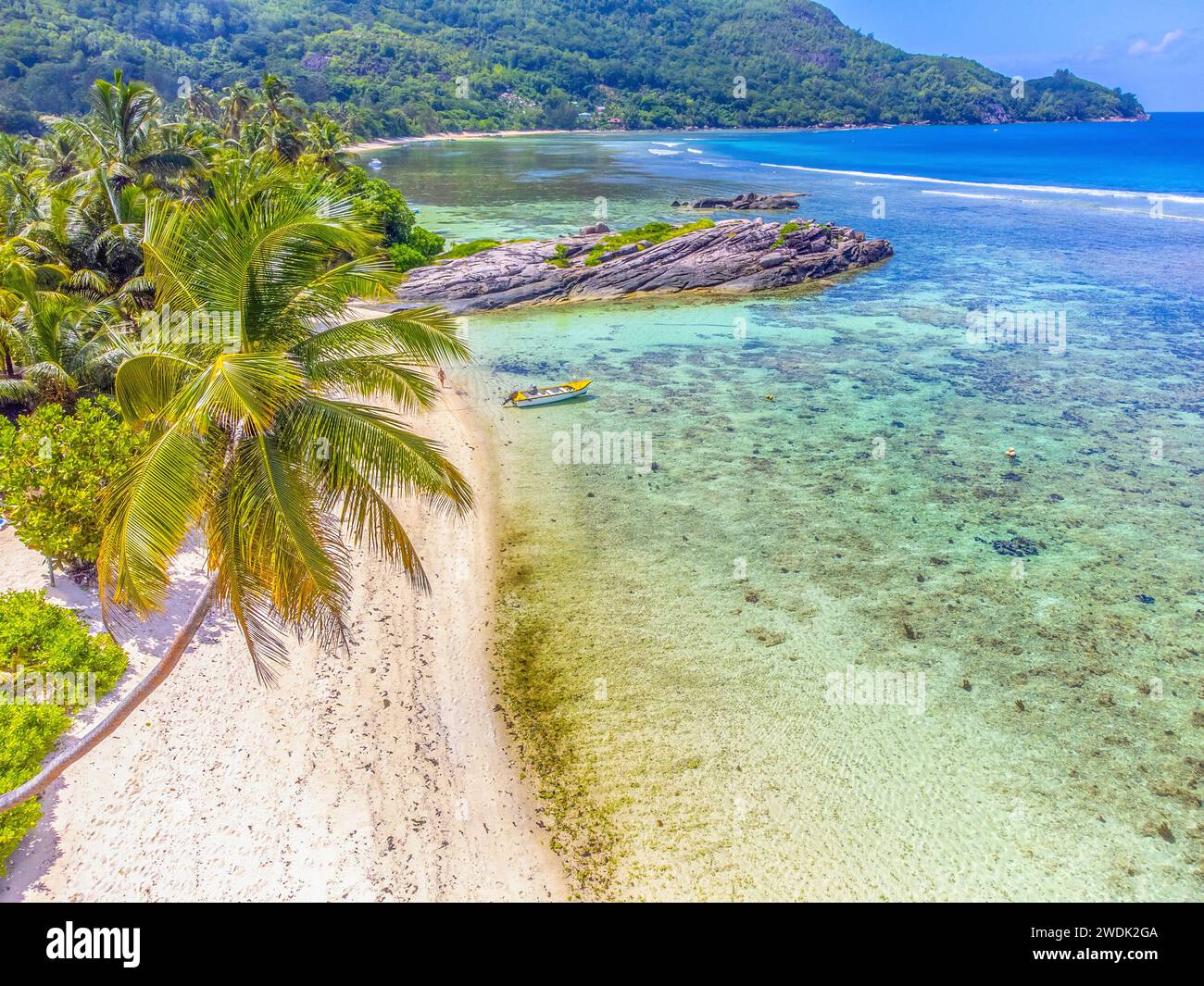 Aerial view of Anse Forbans beach. Mahe, Seychelles Stock Photo