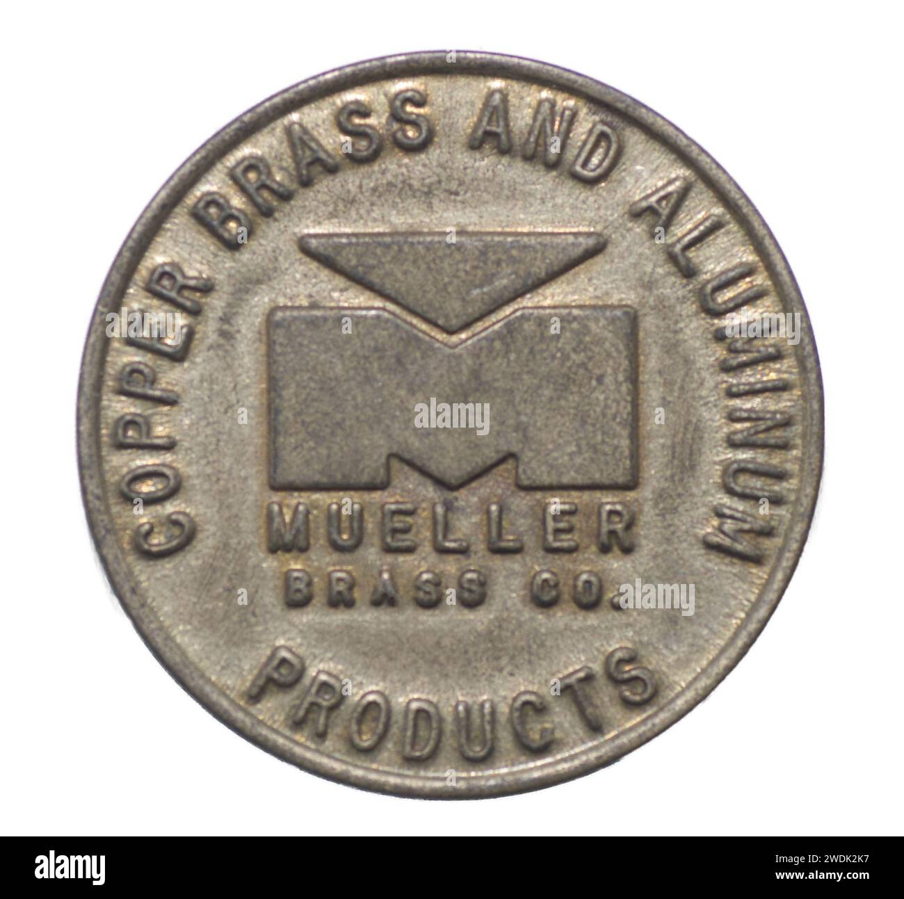 July 1974 Port Huron, Michigan USA Mueller copper Brass and aluminum company Open House, Plant Tour. Token With Appreciation To Our Employees. Isolate Stock Photo