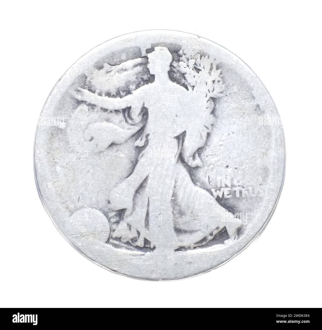 old vintage worn Walking Liberty half dollar is a silver 50 cent piece ...