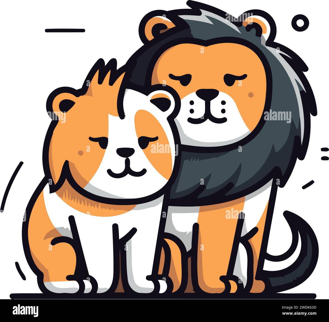 Lion and lioness. Cute cartoon character. Vector illustration Stock Vector