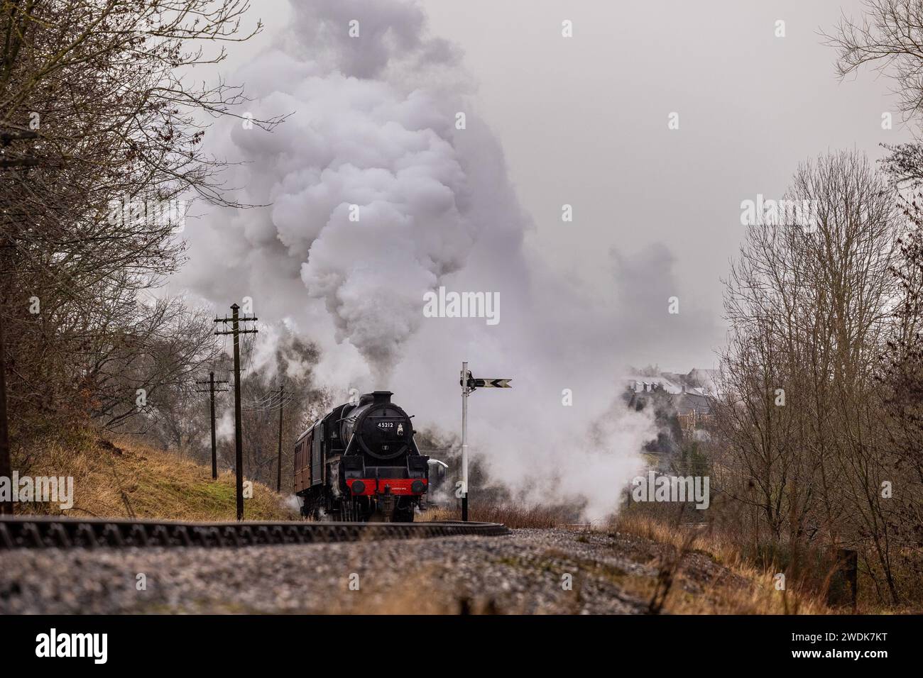 Keighley, UK, 21 January 2024, UK Weather. LMS Black 5 45212 battles