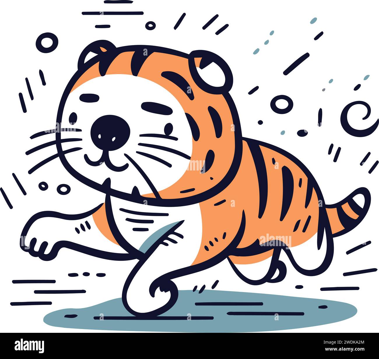 Cute tiger running. Vector illustration in doodle style Stock Vector ...