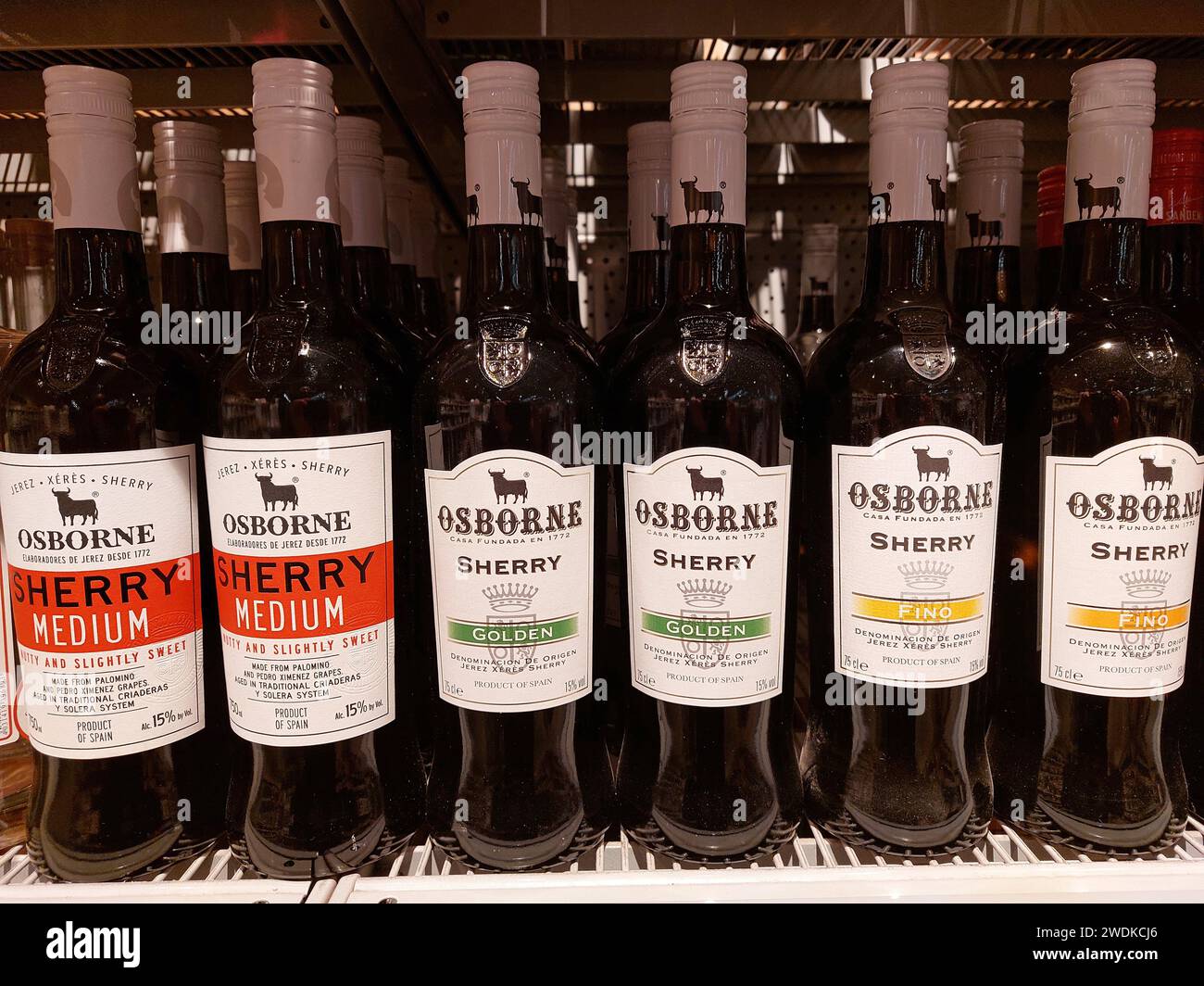 Osborne Sherry bottles in a supermarket Stock Photo Alamy