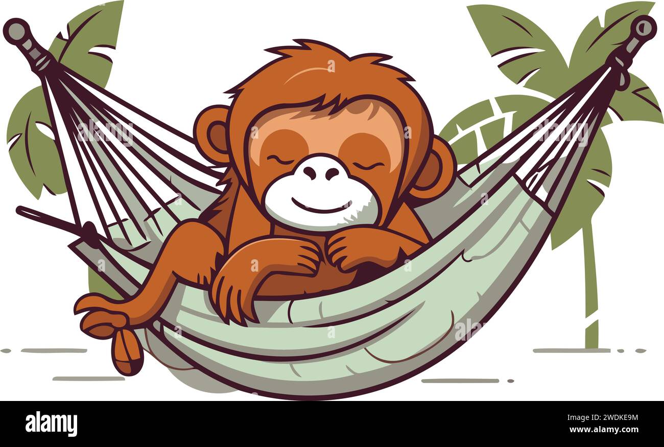 Cute monkey sitting in hammock. Vector illustration isolated on white ...