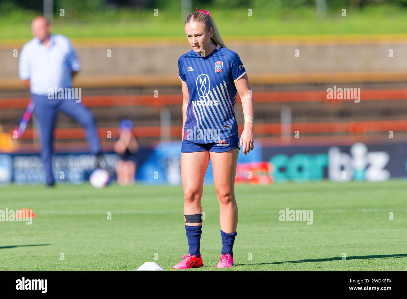 Sydney, Australia. 21st Jan, 2024. Lara Gooch of Newcastle Jets warms up before the A-League Women Rd13 match between Sydney FC and Newcastle Jets at Leichhardt Oval on January 21, 2024 in Sydney, Australia Credit: IOIO IMAGES/Alamy Live News Stock Photo