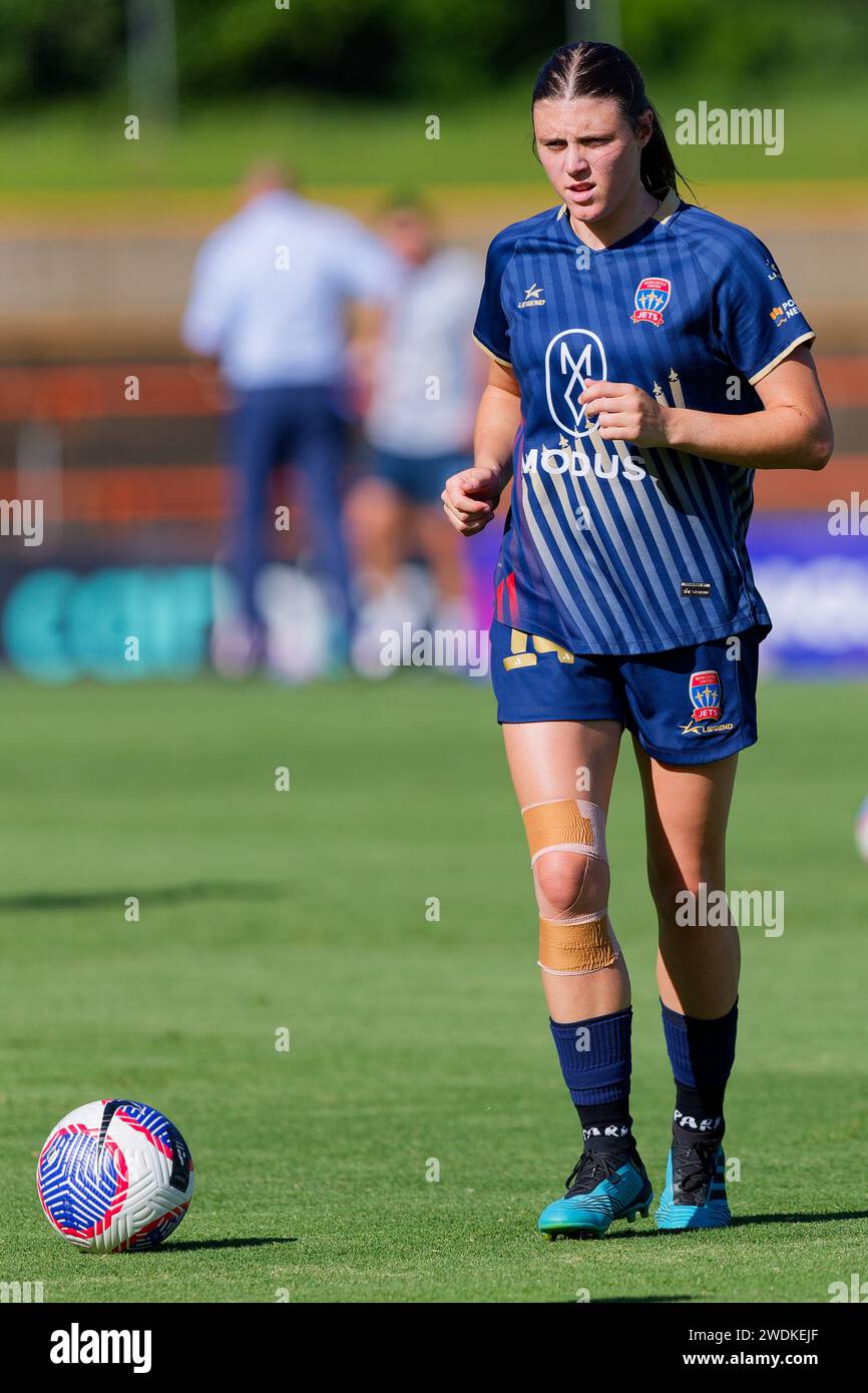 Sydney, Australia. 21st Jan, 2024. Melina Ayres of Newcastle Jets warms up before the A-League Women Rd13 match between Sydney FC and Newcastle Jets at Leichhardt Oval on January 21, 2024 in Sydney, Australia Credit: IOIO IMAGES/Alamy Live News Stock Photo