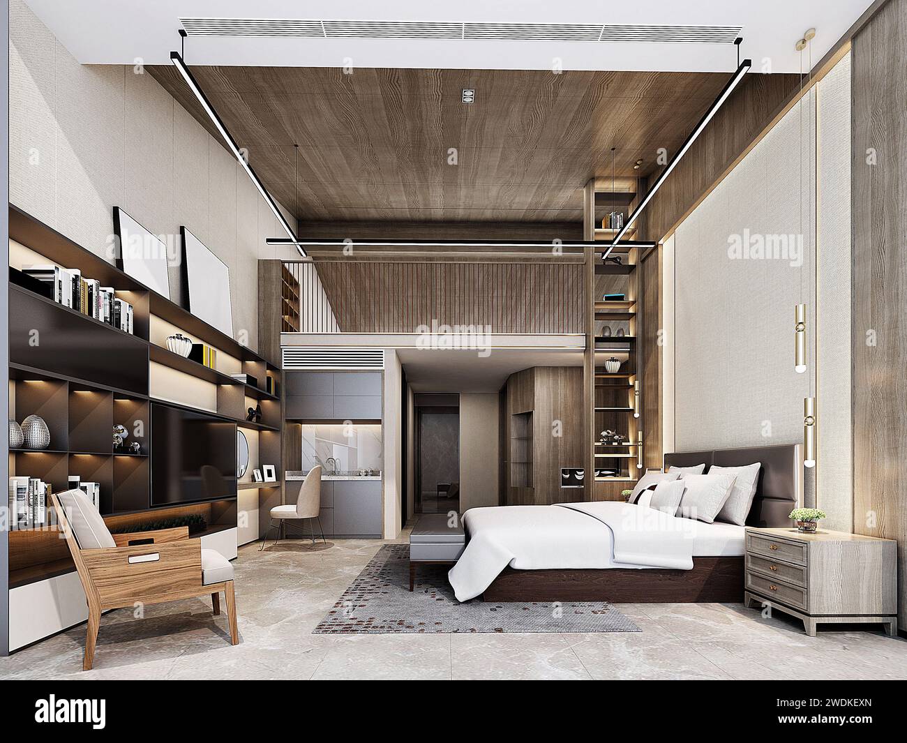 3d render luxury hotel room, bedroom Stock Photo