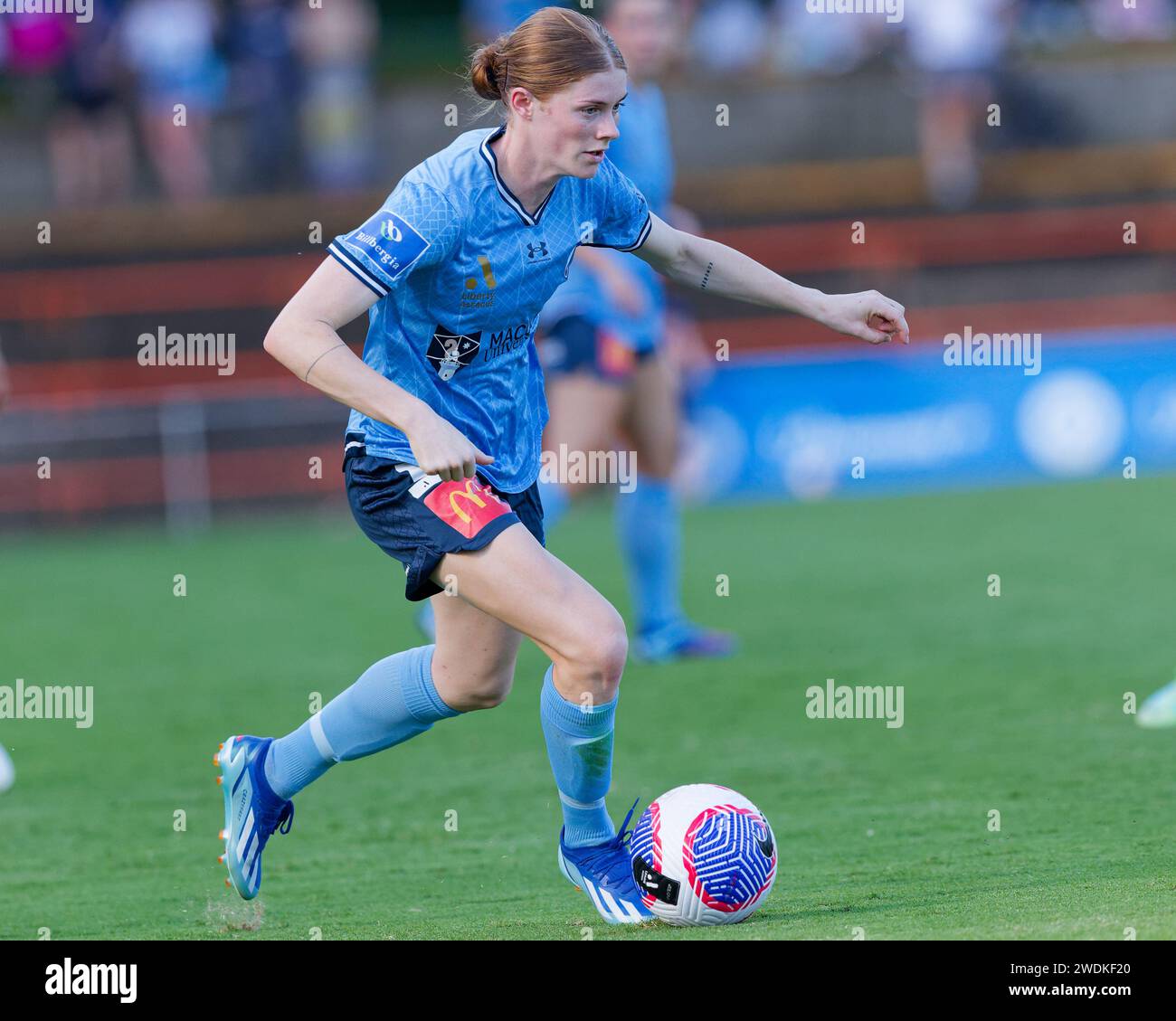 Sydney, Australia. 21st Jan, 2024. Cortnee Vine of Sydney FC controls the ball during the A-League Women Rd13 match between Sydney FC and Newcastle Jets at Leichhardt Oval on January 21, 2024 in Sydney, Australia Credit: IOIO IMAGES/Alamy Live News Stock Photo