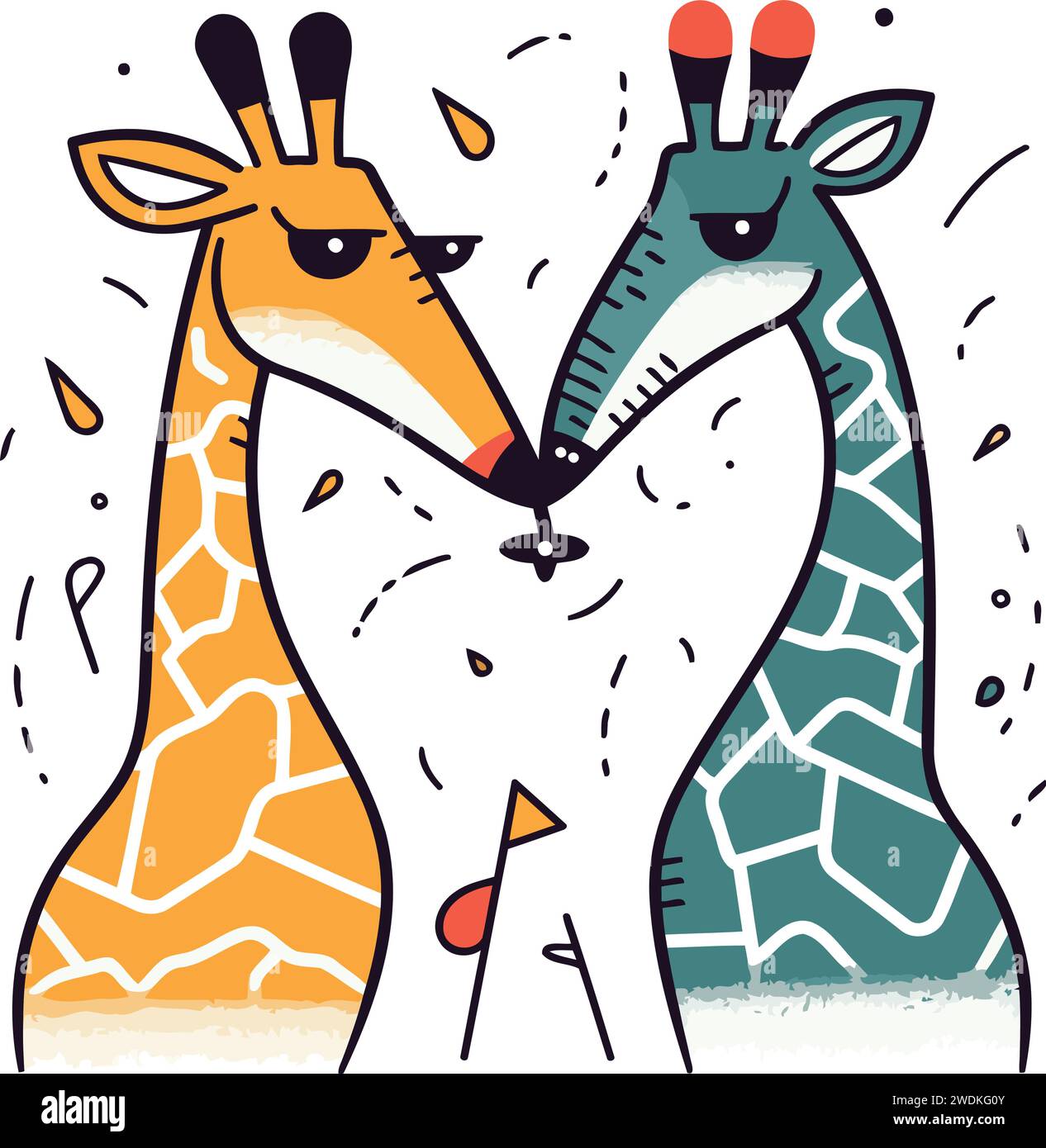 Two giraffes in love. Vector illustration in cartoon style Stock Vector