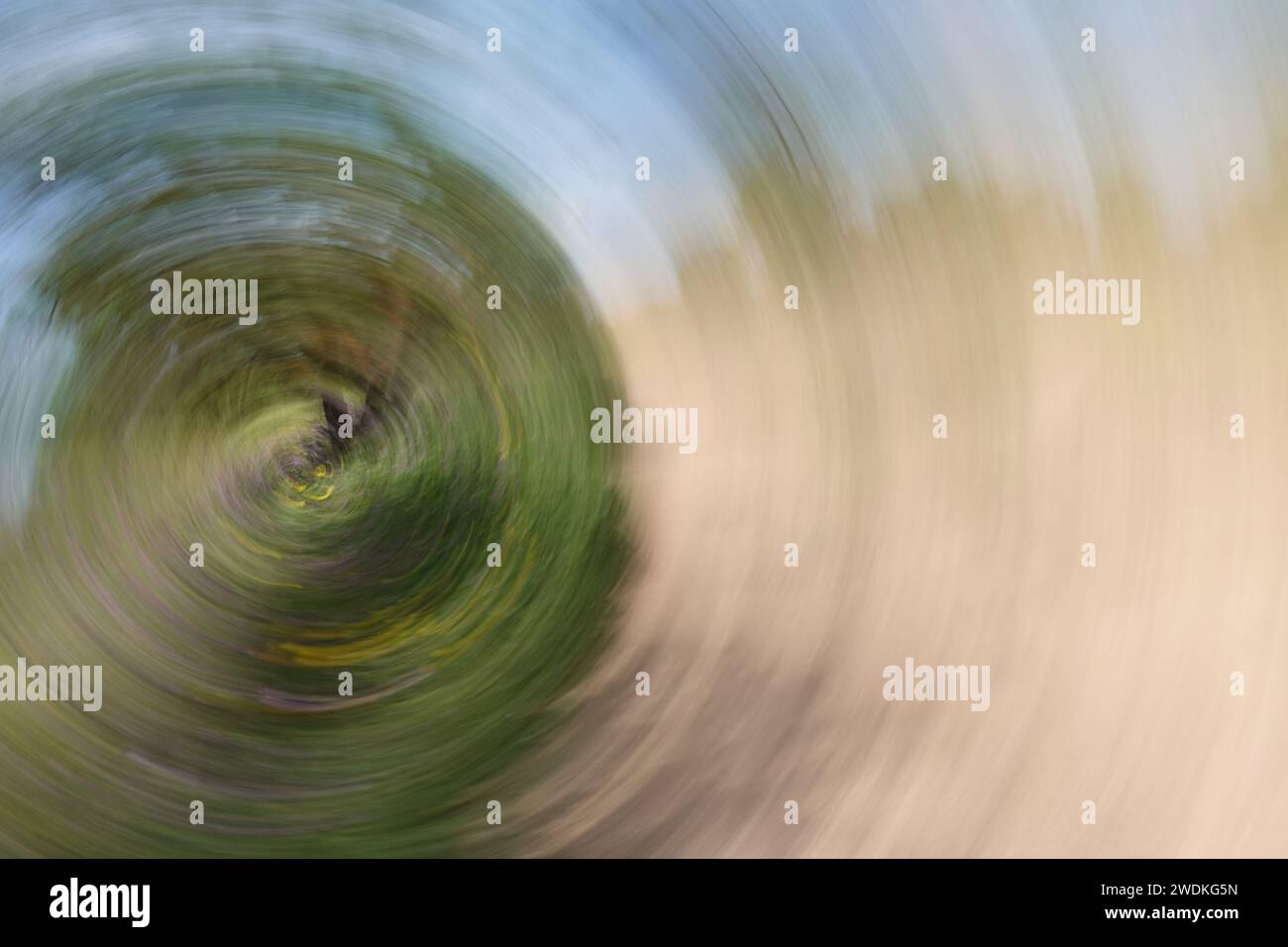 Spring turns to summer cycle of seasons abstract landscape swirl motion blur.  Intentional camera movement. Stock Photo