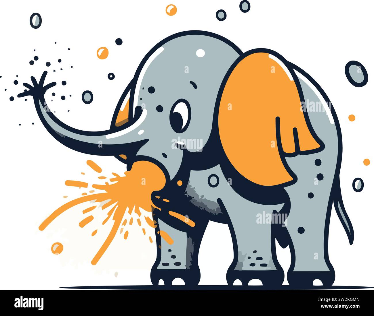 Vector illustration of an elephant with a splash of water. Cartoon style. Stock Vector