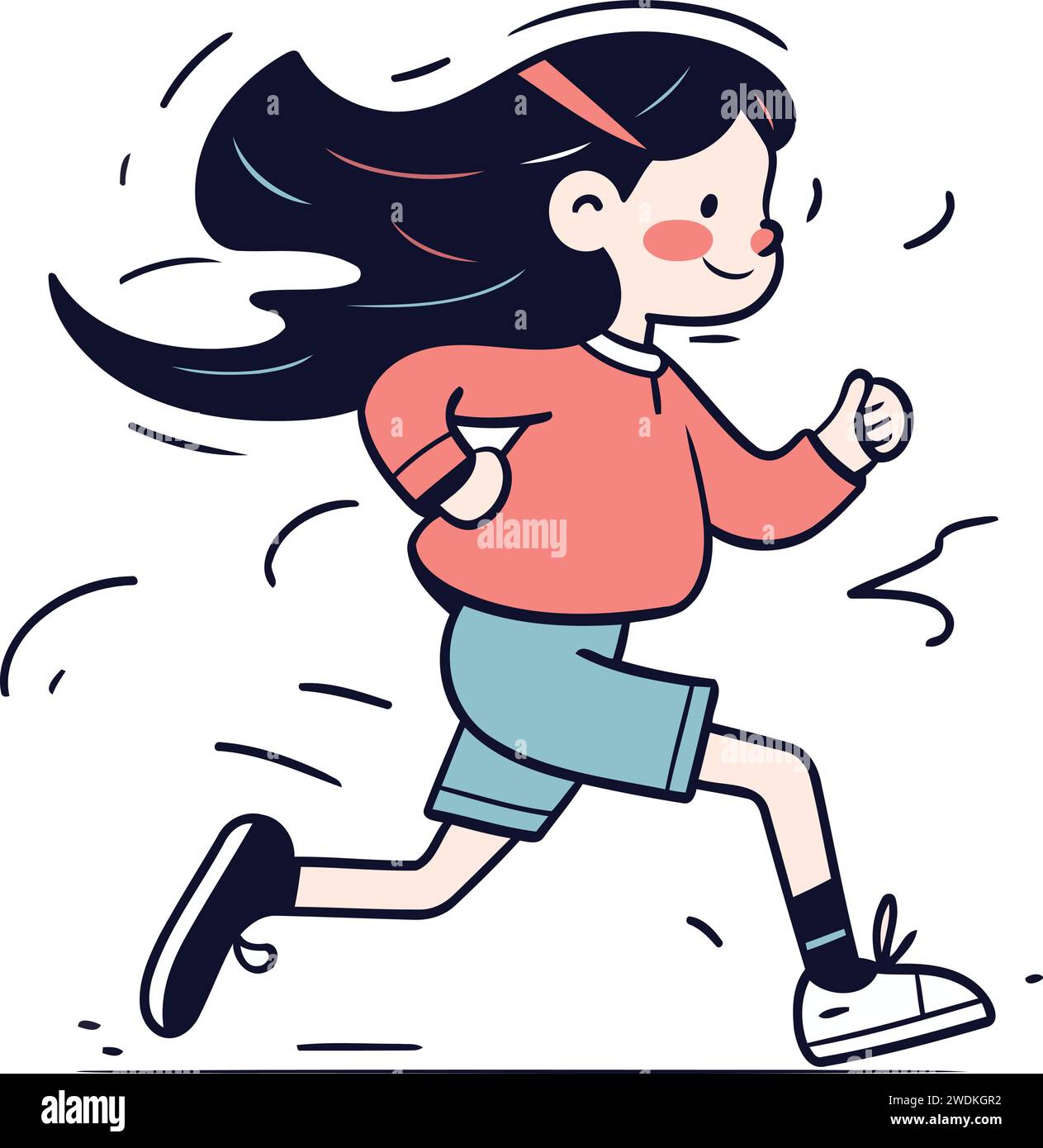 Running girl. Vector illustration in cartoon style. Girl jogging Stock
