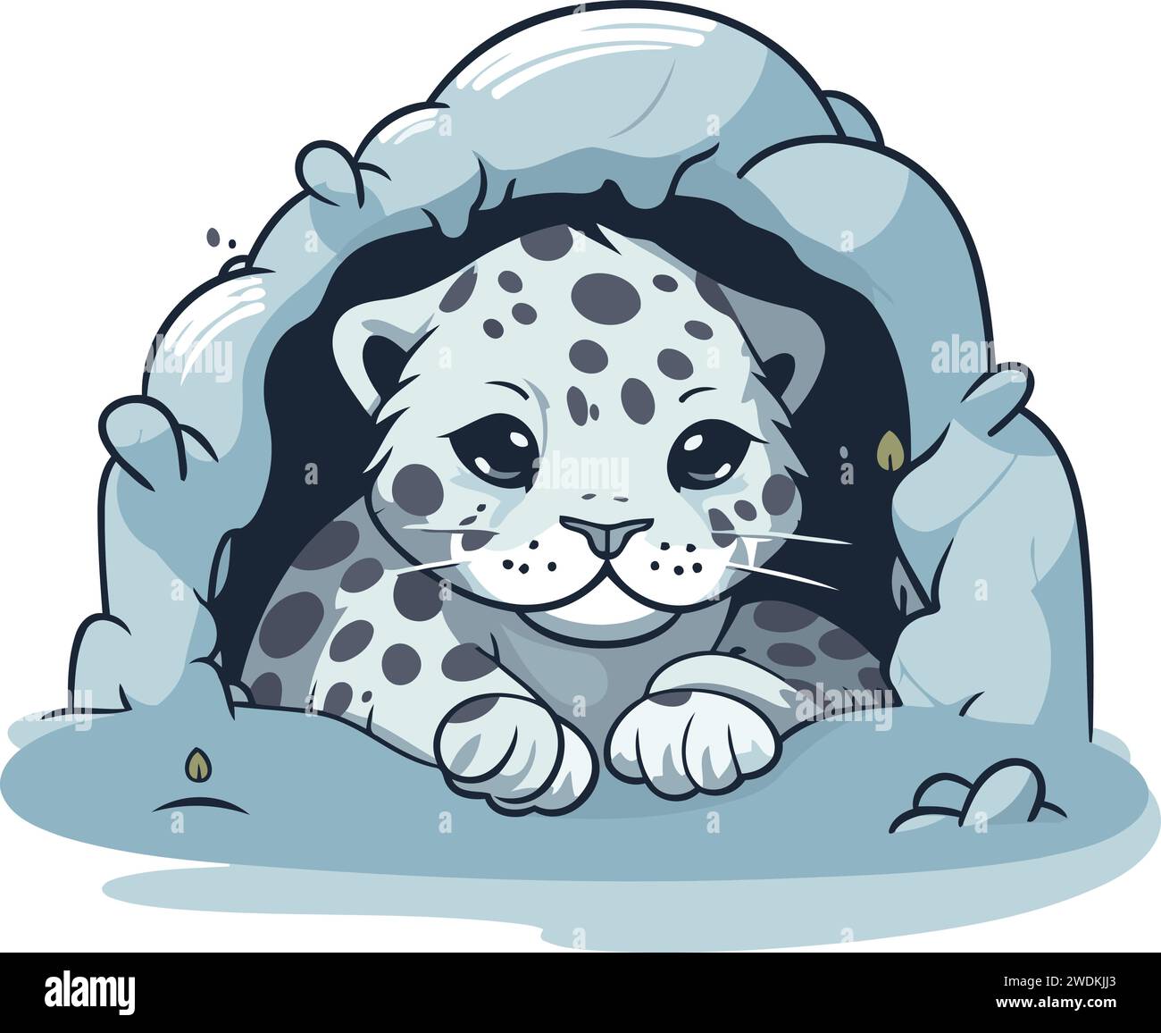 Vector illustration of a cute cartoon snow leopard in a hood. Stock Vector
