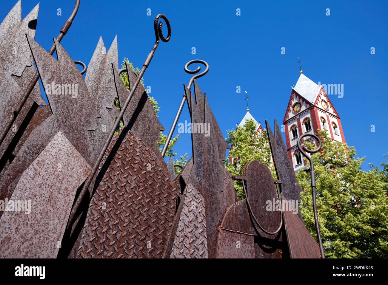 The sculpture group “Les Principautaires” by Mady Andrien, Church of St. Bartholomew, Liège, Belgium, Europe Stock Photo