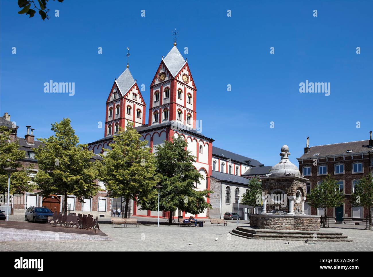 The sculpture group “Les Principautaires” by Mady Andrien, Church of St. Bartholomew, Liège, Belgium, Europe Stock Photo