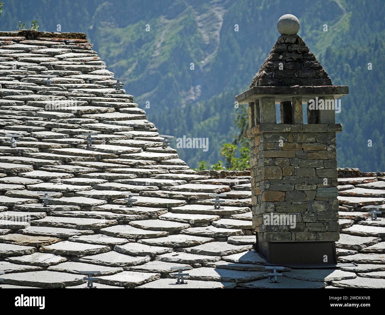 Typical vernacular roof structure of house in Courmayeur, Northern ...