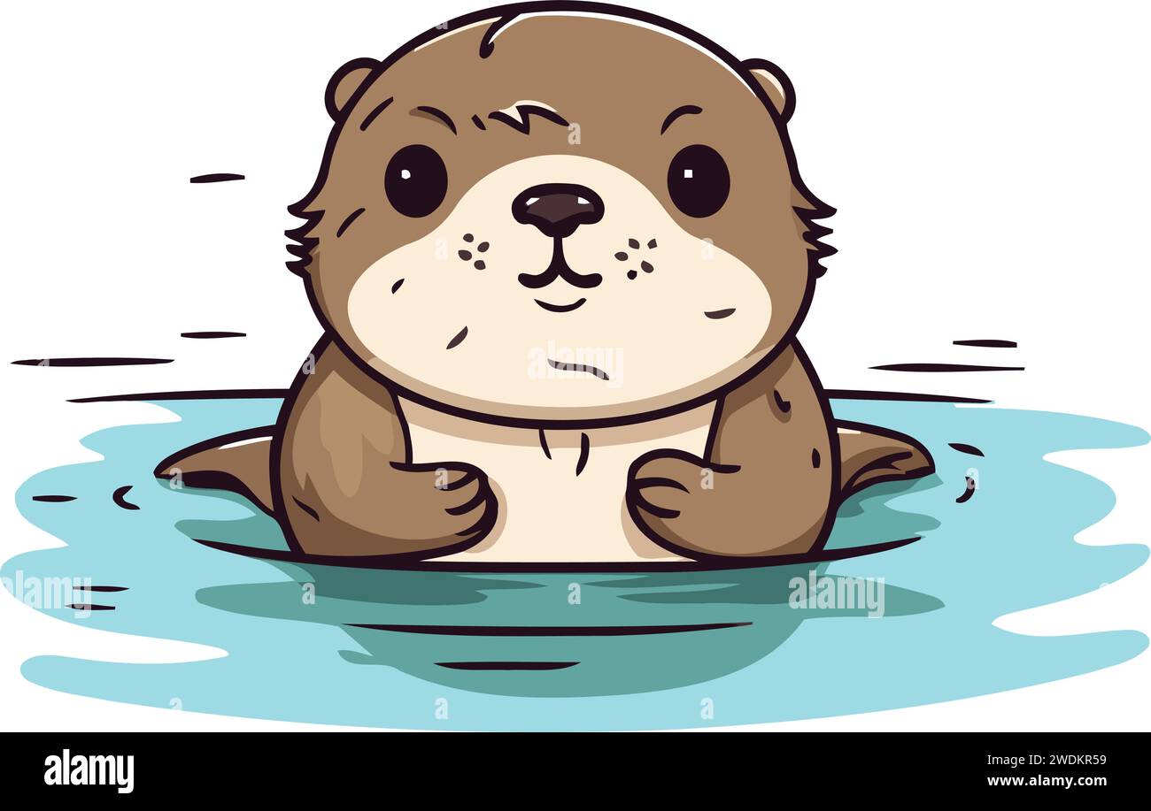 Cute otter swimming in the water. cartoon vector illustration Stock