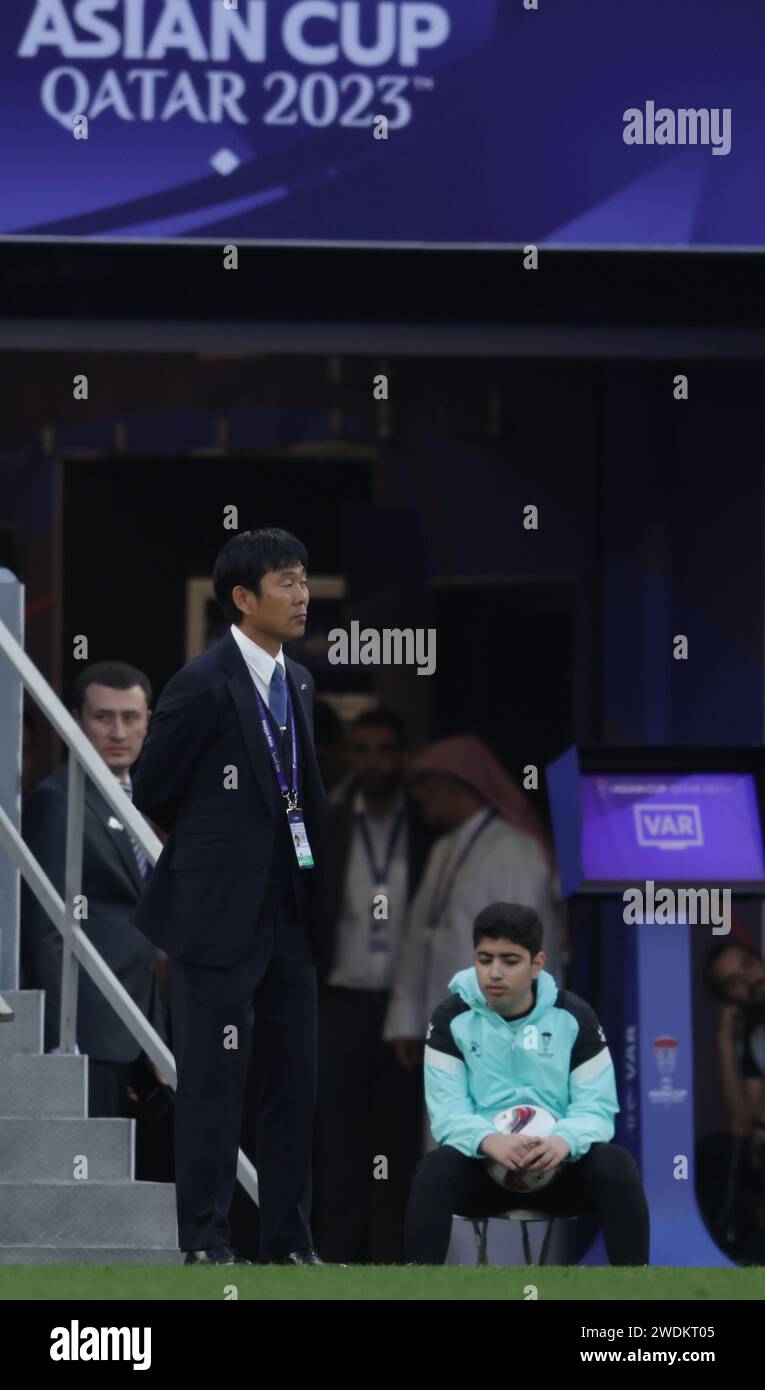 Qatar, Al Rayyan 19 January 2024 - head coach oh Japan during the match between Iraq and Japan at AFC Asia Cup  group stage match at Education City St Stock Photo