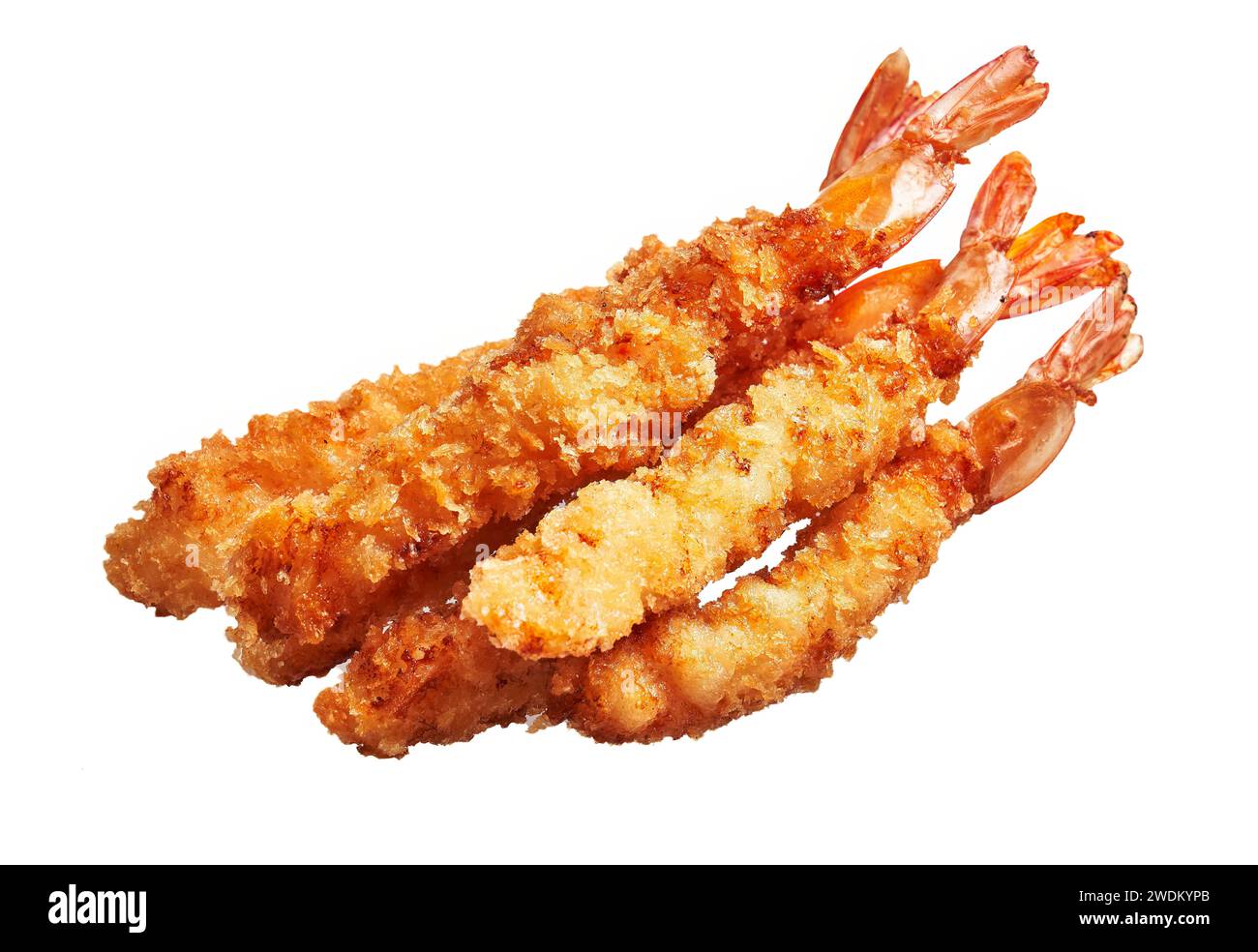 Crispy breaded shrimp isolated on a white background representing ...