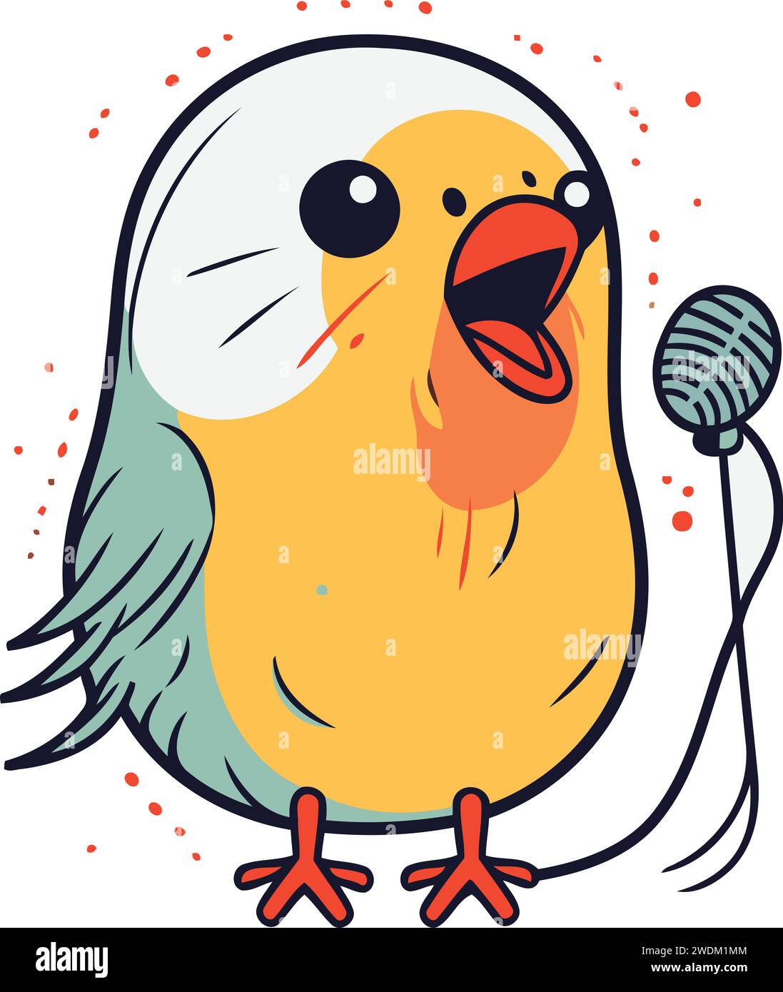 Cute parrot with microphone. Vector illustration in cartoon style Stock