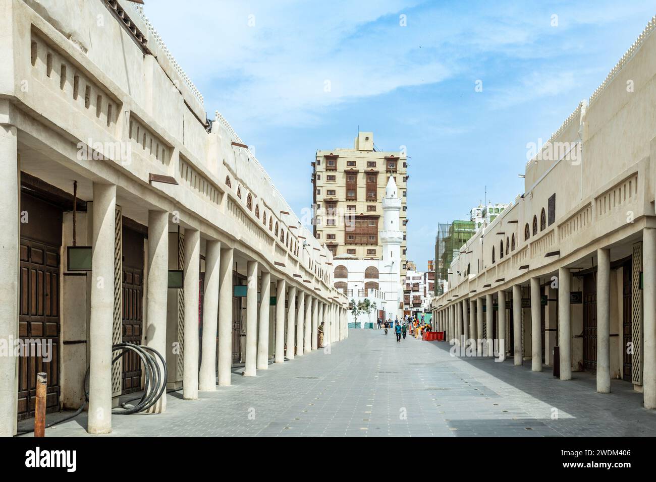 Al-Balad old town central walking street with traditional muslim and mosque, Jeddah, Saudi Arabia Stock Photo