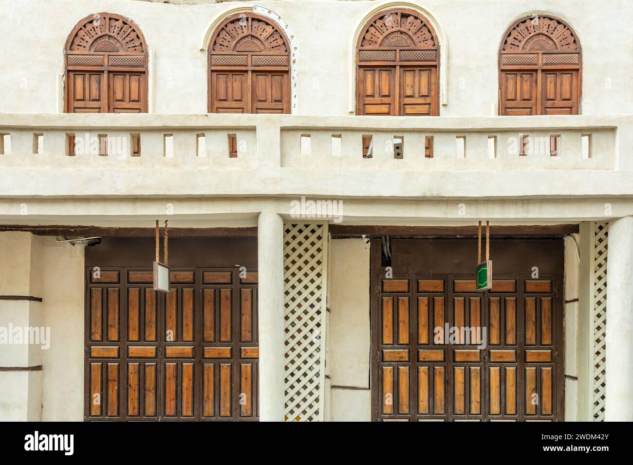 Al-Balad old town traditional muslim house with wooden doors and windows, Jeddah, Saudi Arabia Stock Photo