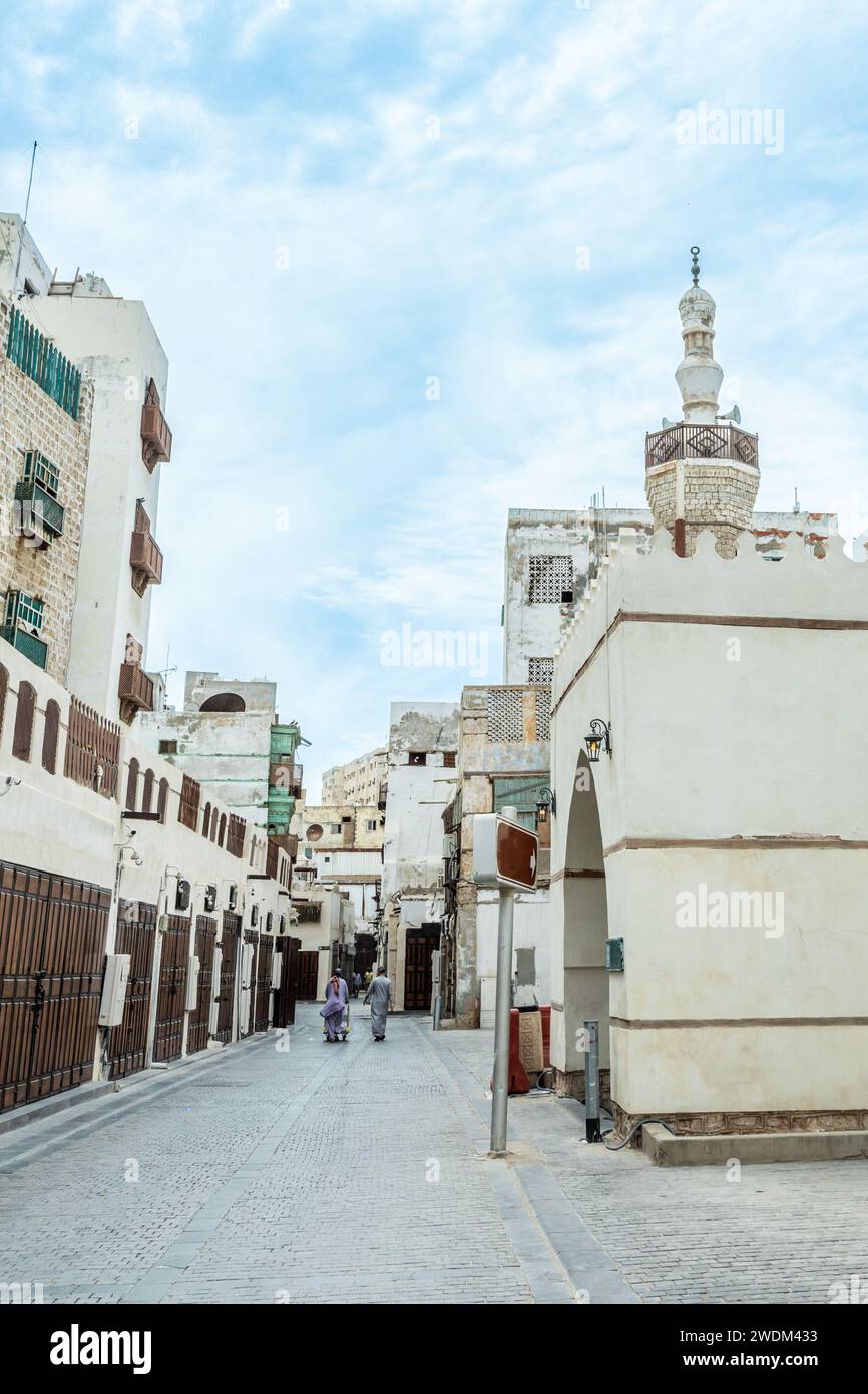Al-Balad old town with traditional muslim houses and mosque, Jeddah, Saudi Arabia Stock Photo