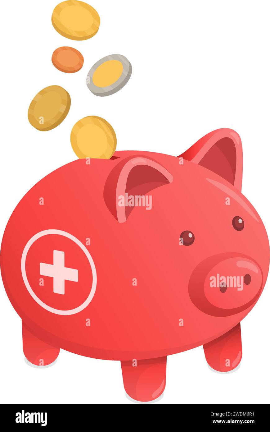 Coins falling inside a piggy bank: savings and emergency fund concept Stock Vector