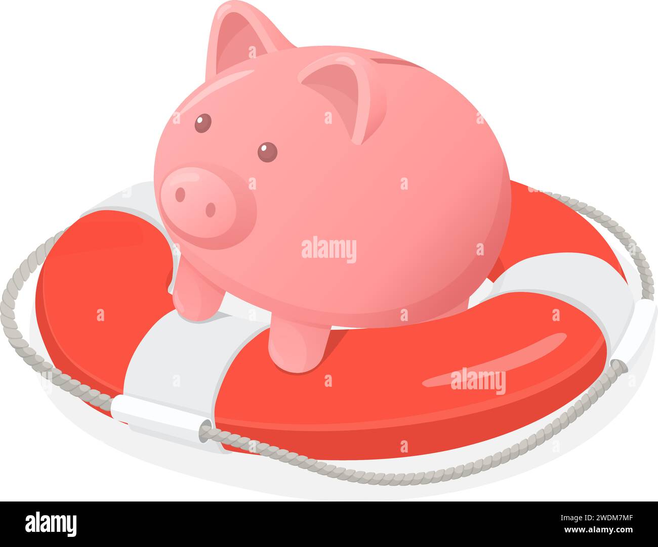 Rescued piggy bank on a lifebuoy: financial assistance and insurance Stock Vector
