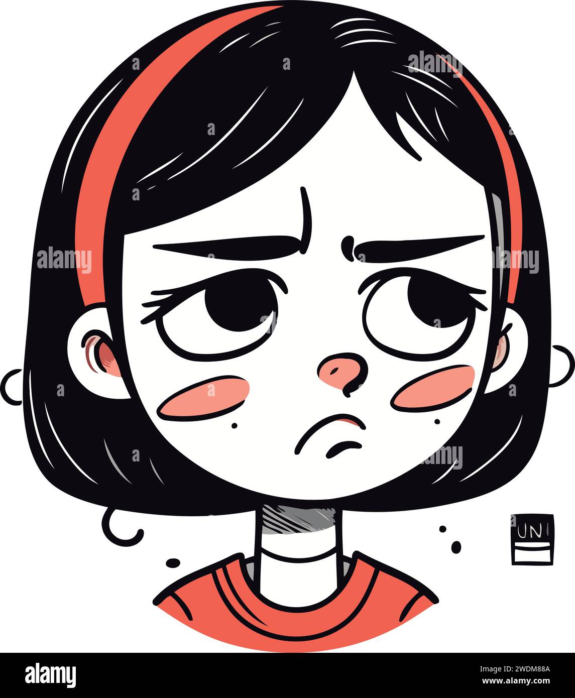 Illustration of a girl with a sad expression on her face. Stock Vector