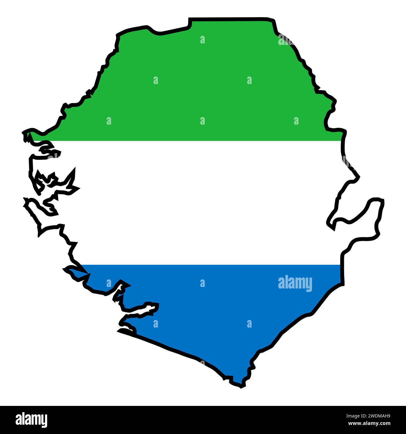 Outline map in black of the African country of Sierra Leone with the ...