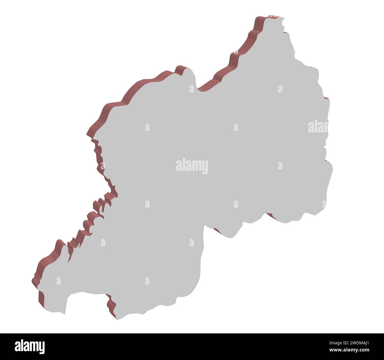 Silhouette map of the African country of Rwanda in 3D outline isolated ...
