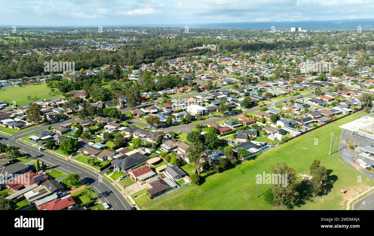 Drone aerial photograph of houses and parklands in the suburb of ...