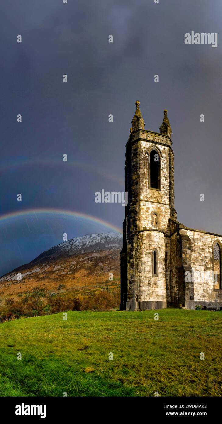 The shell of the Church of Ireland Church, Dunlewey, Poisoned Glen, County Donegal, Ireland Stock Photo