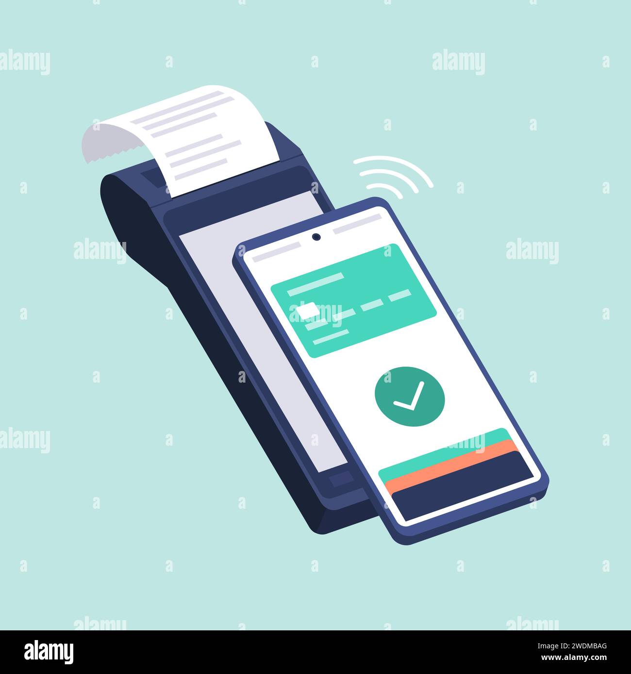 POS terminal accepting a digital wallet payment on smartphone Stock Vector