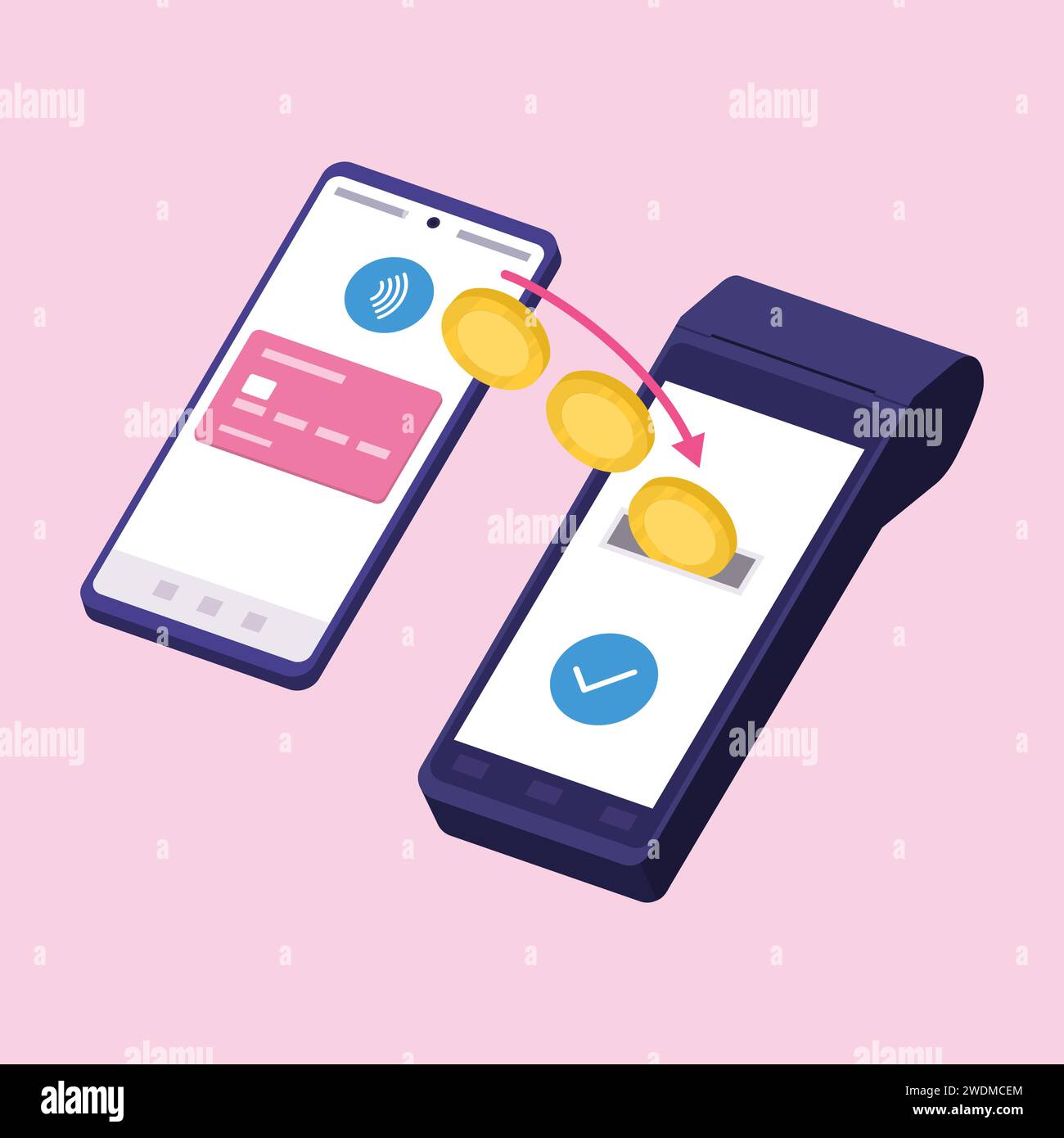 Money transferring from smartphone to POS terminal digital wallet