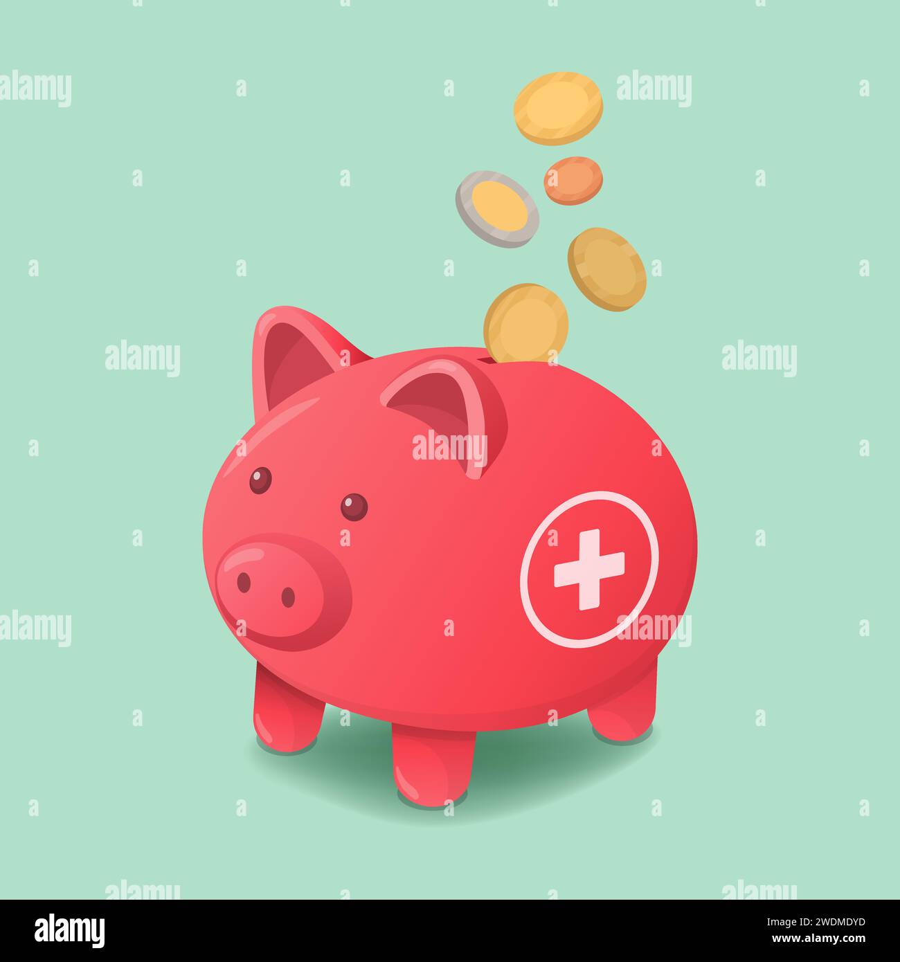 Coins falling inside a piggy bank: savings and emergency fund concept Stock Vector