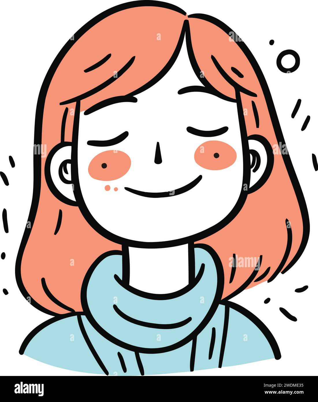 Vector illustration of a cute girl with red hair and blue scarf on ...