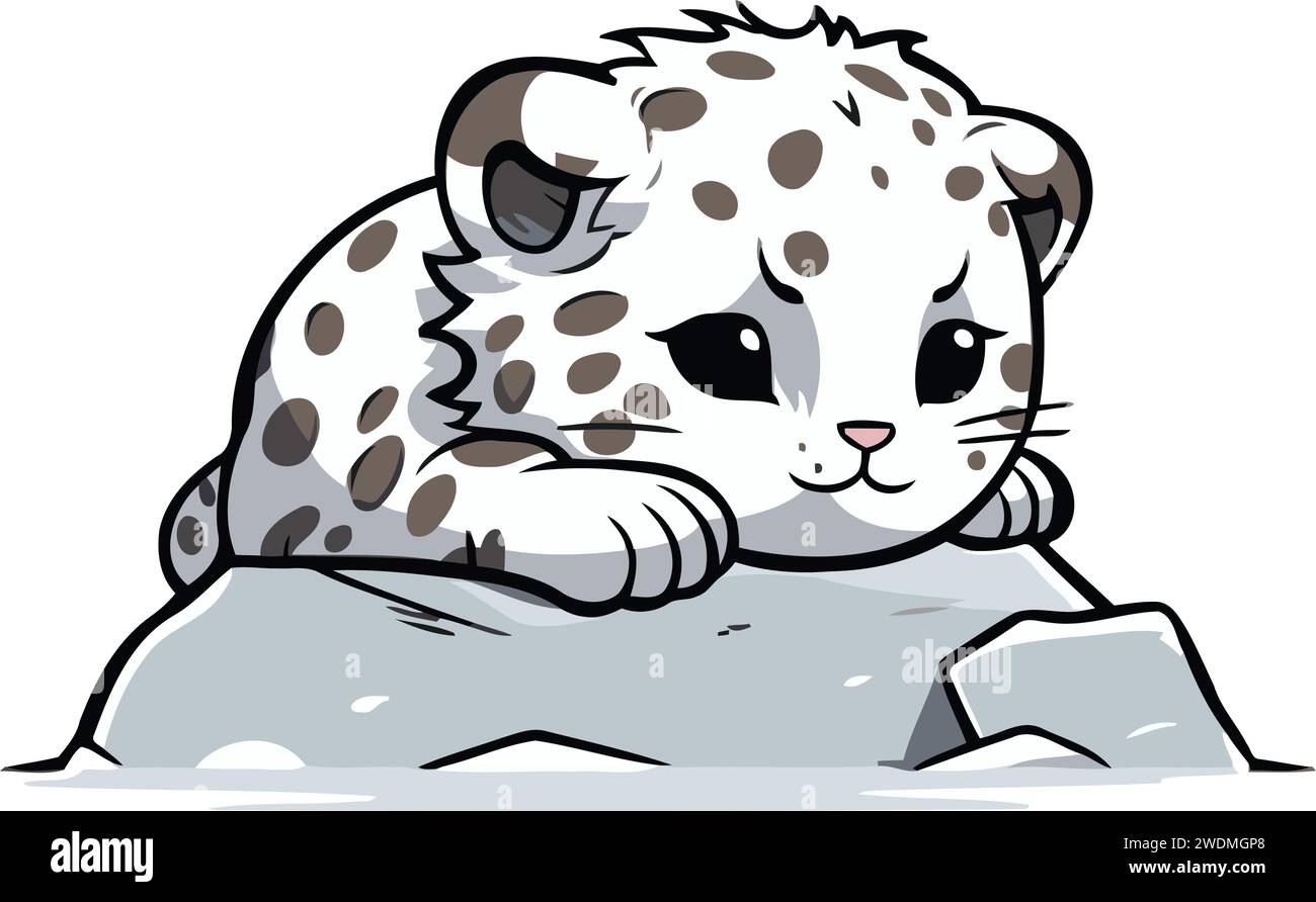 Cute cartoon snow leopard. Vector illustration on white background. Stock Vector