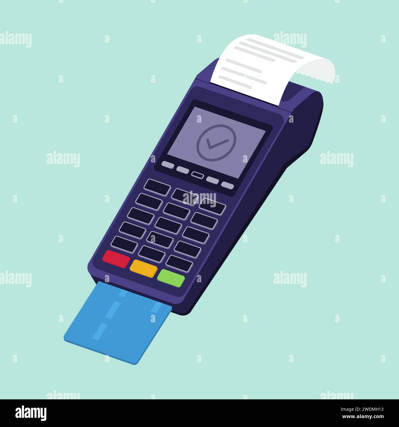 POS terminal processing a credit card payment and printed receipt Stock Vector