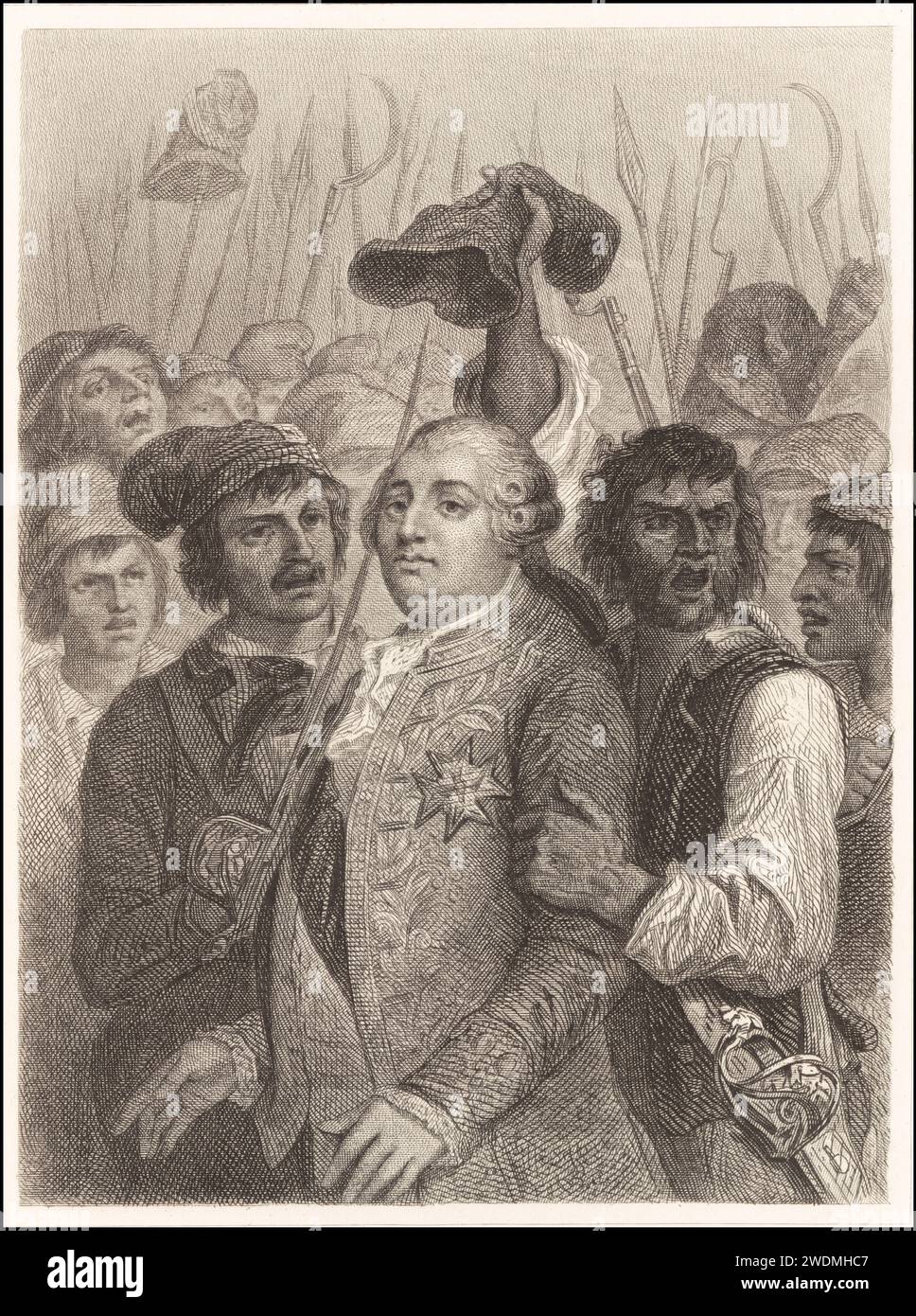 Arrest of Louis XVI of France The people at the Tuileries Palace in Paris, France, on 20 June 1792 with Louis XVI of France. Drawn by Denis Auguste Marie Raffet, engraved by Burdet. Illustration for Histoire De La Revolution Francaise by M A Thiers (Furne, Jouvet et Cie, 1880).France / Europe / Louis XVI king of France (1754-1793) / house of Bourbon (France) /  histoire de la revolution francaise / french revolution / tuileries palace / paris Stock Photo