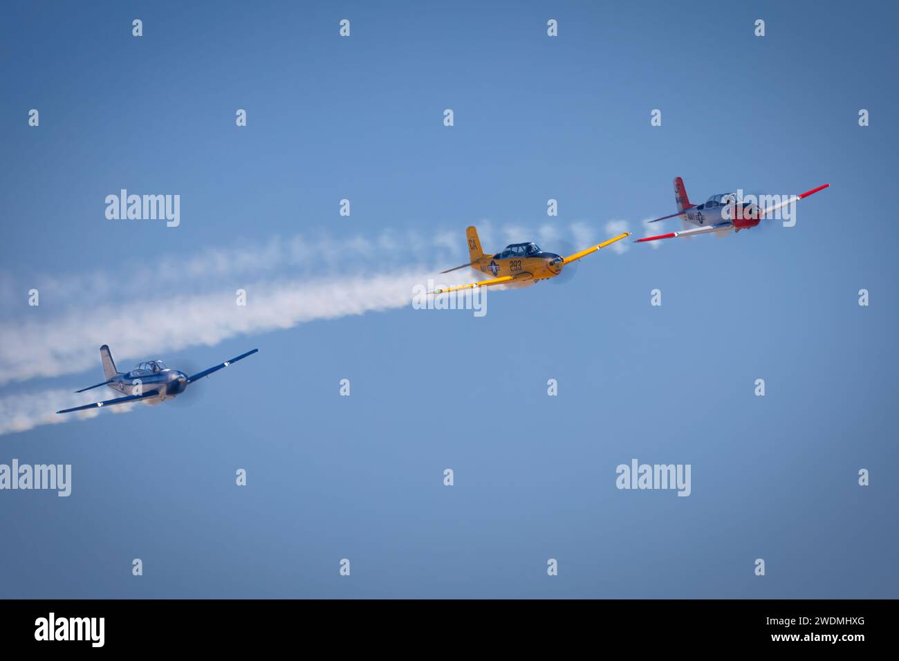 Three T-34 Mentors in formation performing in Warbirds Over Miramar at ...