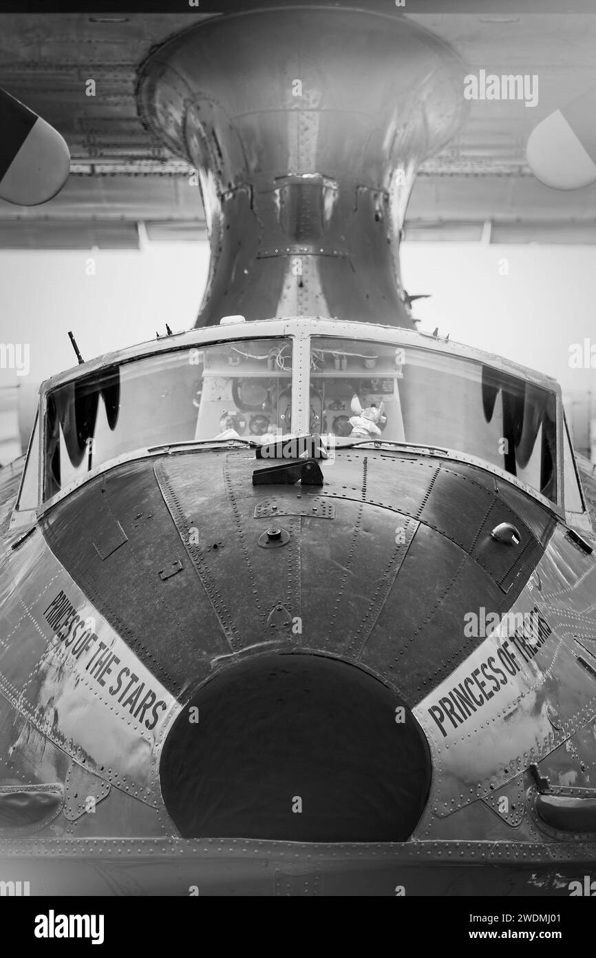 A PBY Catalina, also called the Consolidated Model 28, flying boat and one of the most widely used seaplanes of WWII at America's Airshow 2023 in Mira Stock Photo