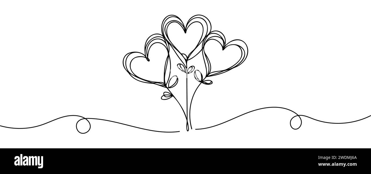 continuous one line heart balloons. Stock Vector