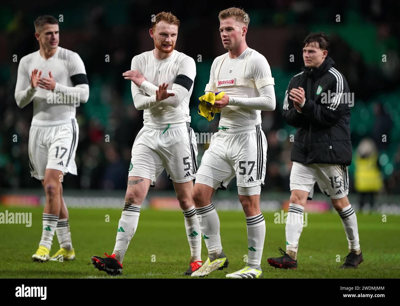 Celtic’s Stephen Welsh (right) and Liam Scales (left) following the