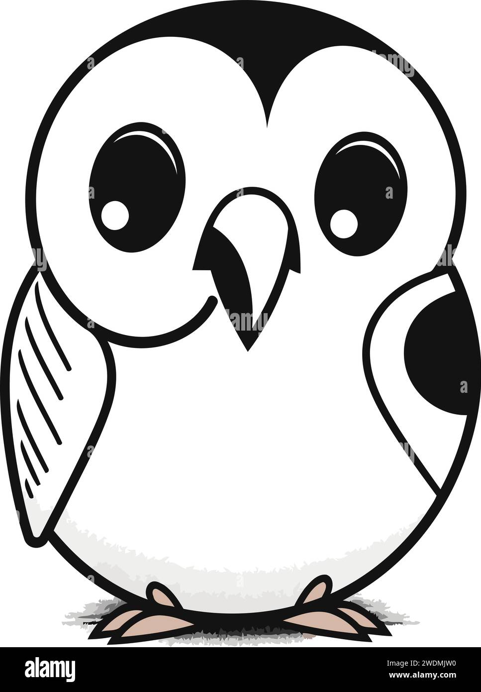 cute cartoon black and white owl on white background. vector